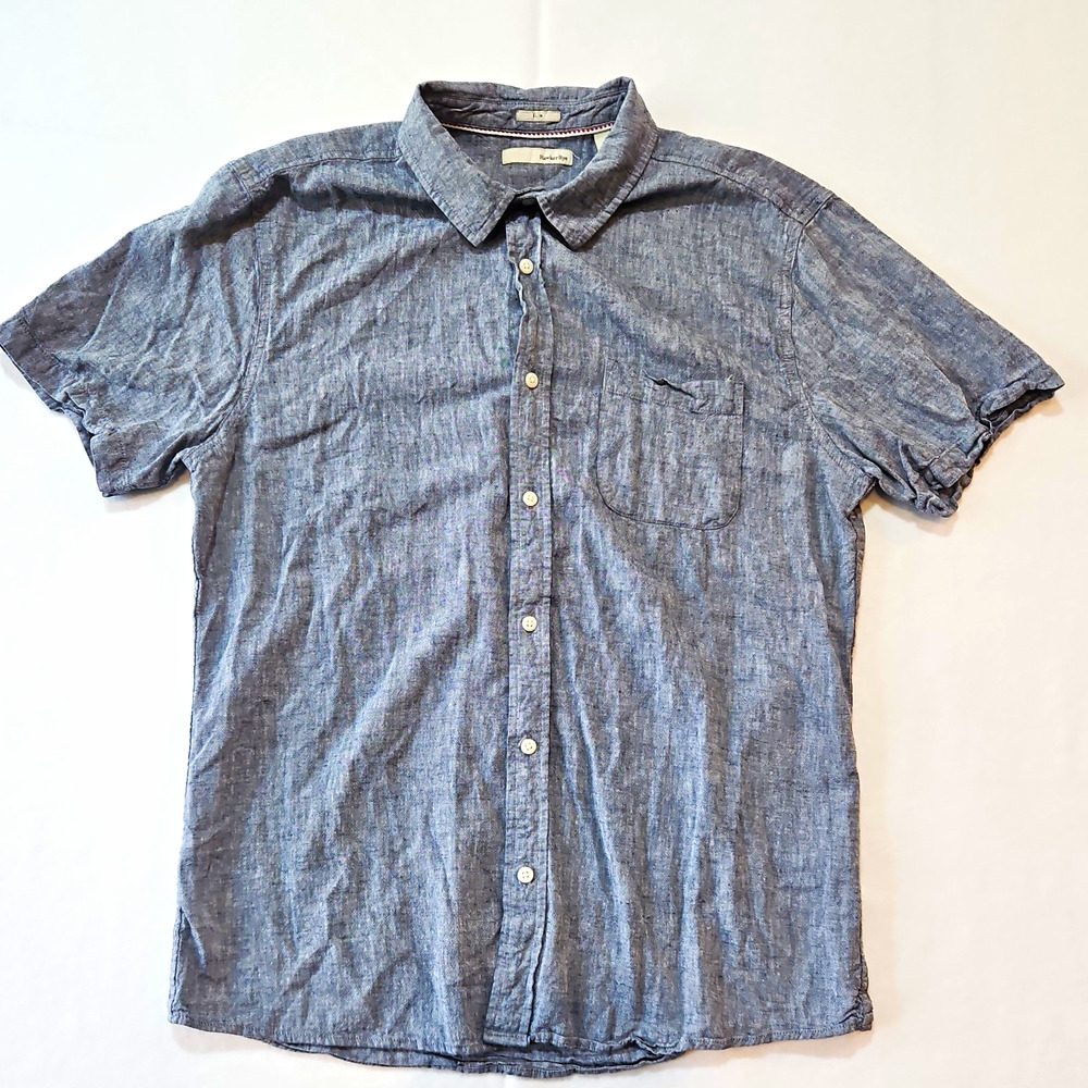 Hawker Rye Men's Blue Solid Chambray Slim Fit Button-Up Shirt Short Sleeve L